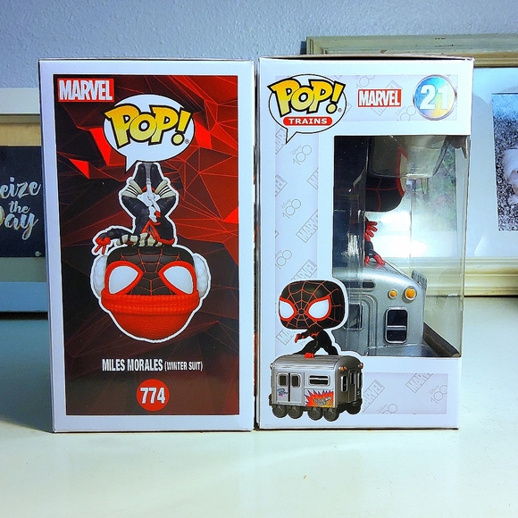 Funko Pop #774 Miles Morales Winter Suit Excl #21 Miles on Subway Train w Cases - Picture 7 of 13